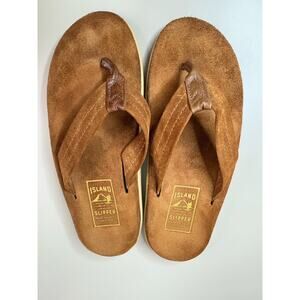 Island Slipper Suede Flip Flops‎ Men’s Size 8 Brown Slippers Hawaiian Beach USA